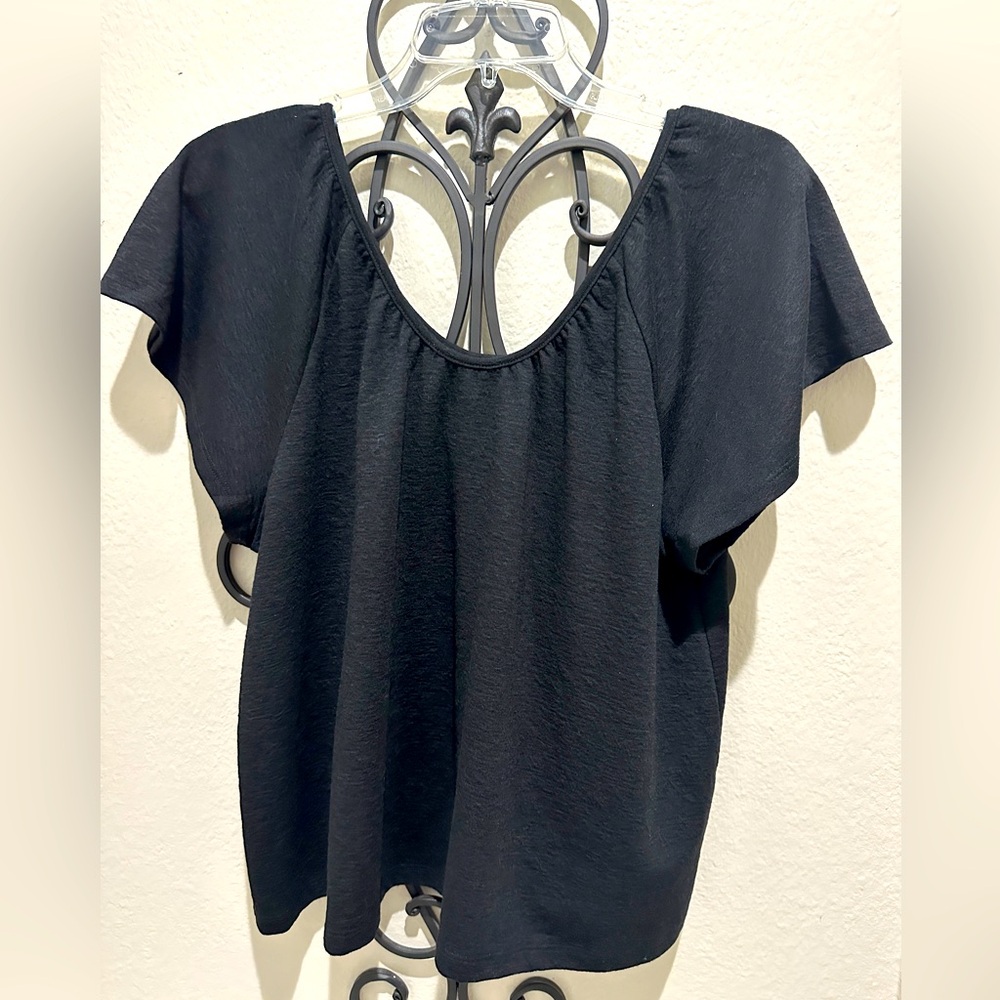 Banana Republic Textured Scoop Neck Black Top